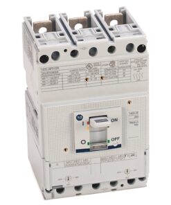 DIN rail-mounted miniature circuit breaker with a centered ON/OFF toggle switch labeled 'ON' and 'OFF' in a white/gray housing.