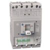Three-pole ABB molded-case circuit breaker with a large ON/OFF toggle and terminal blocks on top, gray enclosure.