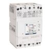 White electrical circuit breaker with a central toggle switch and labeled diagrams on the front panel.
