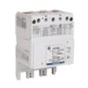 Three-pole circuit breaker module with a white housing and an ON/OFF toggle switch