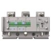 Industrial electrical module with L, S, I terminals and green dip switches for parameter settings on a DIN rail chassis