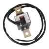Inline electrical circuit breaker with two black leads and mounting strap