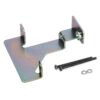Metal mounting bracket with two flanged ends and accompanying screws and washers for installation.