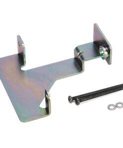 Metal mounting bracket with two flanged ends and accompanying screws and washers for installation.