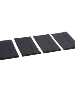 Four black rectangular panels laid in a row, with seam lines visible, on a white background.
