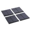 Four dark gray square interlocking floor tiles with edge grooves and assembly arrows on each tile.