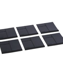 Six dark gray square interlocking floor tiles arranged in two rows of three on a white background.