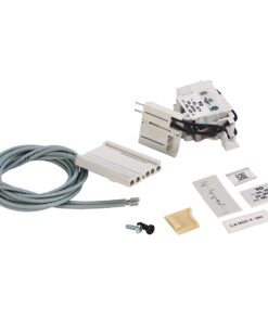 Electrical wiring harness kit with gray multi-pin cable, white connector blocks, labels, screws and a small beige plug