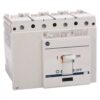 White molded-case circuit breaker with a central toggle labeled ON/OFF and status markers on the panel edge