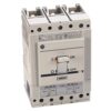 Three-pole circuit breaker with a central toggle switch on a gray enclosure, front labels reading ON and OFF.