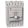 Industrial molded-case circuit breaker with a gray toggle switch in the OFF position, front view.