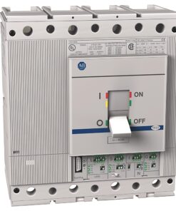 Industrial circuit breaker with a large switch lever, colored on/off indicators, and terminal block at the bottom.