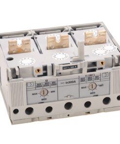 Three-pole industrial contactor with copper power terminals and control dial, labeled In=300 A