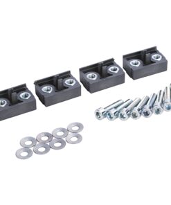 Set of four black plastic mounting blocks with threaded metal inserts, plus screws and flat washers.