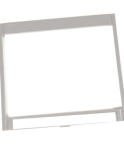 White metal rectangular frame with a bottom rail, photographed at an angle
