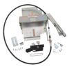 Vehicle seat belt pretensioner kit with mounting brackets, screws, and a long cable.