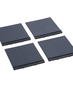 Four identical dark gray square plates arranged in a 2x2 grid on a white background, likely computer storage or mounting shims.