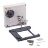 Electrical timer unit with mounting frame and installation hardware (screws, washers, tags) for wall mounting/box integration.