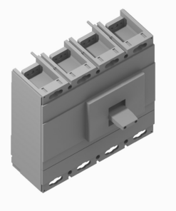 Four-pole molded-case circuit breaker module with a front toggle handle.