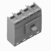 Four-pole molded-case circuit breaker with a gray toggle handle for manual switching in a breaker panel.