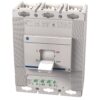 Three-pole low-voltage circuit breaker with an ON/OFF lever and terminal blocks on top, in a gray device enclosure.