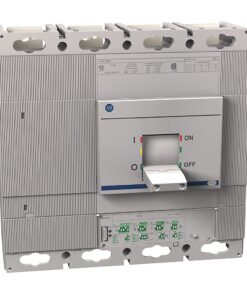 Industrial molded-case circuit breaker module with a raised ON/OFF switch and indicator lights, ABB logo visible on the front panel