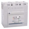 ABB three-pole miniature circuit breaker with a front toggle switch labeled ON/OFF in the off position