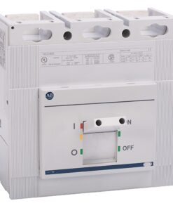 ABB three-pole miniature circuit breaker with a front toggle switch labeled ON/OFF in the off position