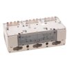 Three-pole electrical breaker module with three terminal lugs on top and a gray control panel labeled with max/min settings (IN~60A).