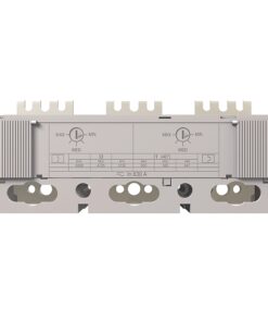 Two-pole electrical distribution module with large terminal openings and labeling for high-current connections (630 A). Accessible handles on either side suggest grounding or mounting points.