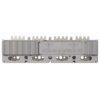 Industrial electrical power module with multiple terminal openings and a labeled front panel for wiring and ratings (metallic gray).