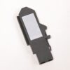 Plastic electronic component with a rectangular translucent window on a dark gray housing.
