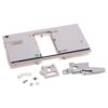 Gray wall switch backplate with large central opening, plus mounting bracket, springs, screws, and small hardware pieces.