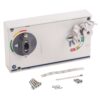 Electrical distribution unit with a circular dial and a lever, plus a hardware kit of screws and washers