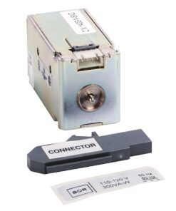 Electrical transformer with a round front terminal, a detachable connector labeled 'CONNECTOR', and a label reading '110–120 V, 300 VA'