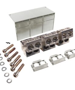 Modular electrical terminal block kit with screws, washers, and metal housings for a connection distribution system