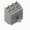 Three-pole electrical switch/breaker module with a front operating handle and three terminal blocks on top.