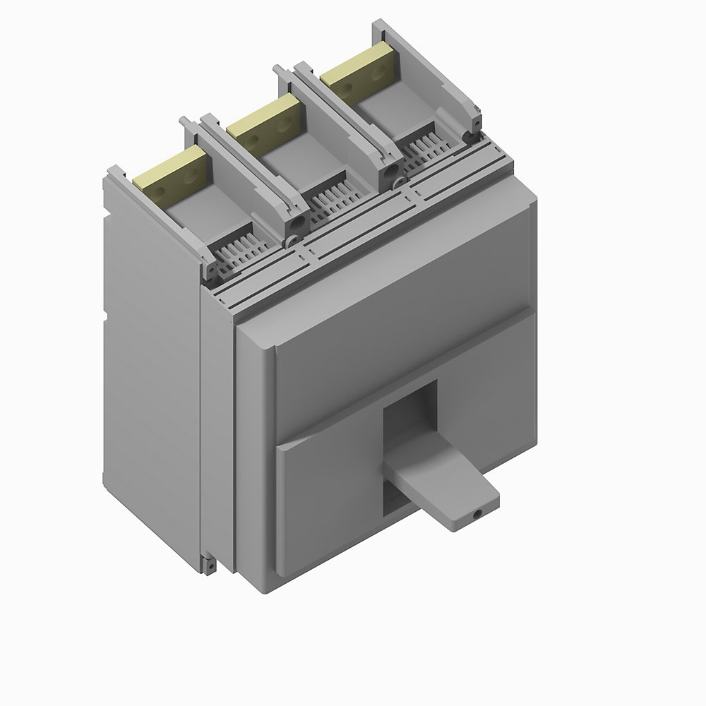 Three-pole electrical switch/breaker module with a front operating handle and three terminal blocks on top.