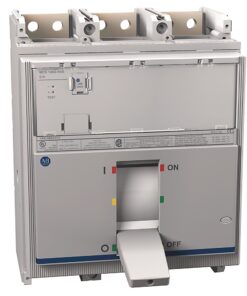 Industrial power circuit breaker unit with a large front ON/OFF switch and foot pedal for operation.
