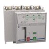 Low‑voltage power distribution circuit breaker cabinet with a manual trip handle and push buttons (red off, green on)