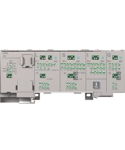 Industrial PLC I/O module with multiple terminal blocks and LED indicators labeled L, S, I, G