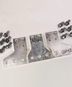 Set of three aluminum mounting brackets with multiple holes, plus hex bolts and nuts for assembly.