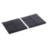 Two dark gray plastic panels laid side by side, each with a central seam and embossed arrows along the surface (likely interlocking covers).