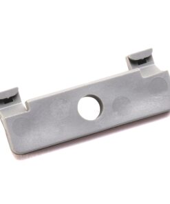 Gray plastic mounting bracket with a central circular hole and two end clips, likely a wall or furniture mount piece.