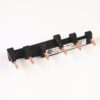 Five-pin PCB blade connector with copper flat terminals on a black plastic bar