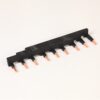 Black plastic single-row pin header with multiple copper conductive pins for PCB connections