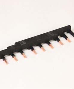 Black plastic single-row pin header with multiple copper conductive pins for PCB connections