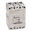 Three-pole white miniature circuit breaker with an ON/OFF switch and test button for protecting electrical circuits.