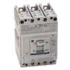 Three-pole gray DIN-rail circuit breaker with a central ON/OFF toggle and ABB branding