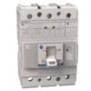 Front view of a white ABB three-pole miniature circuit breaker with a toggle switch in the OFF position and labeled terminals.